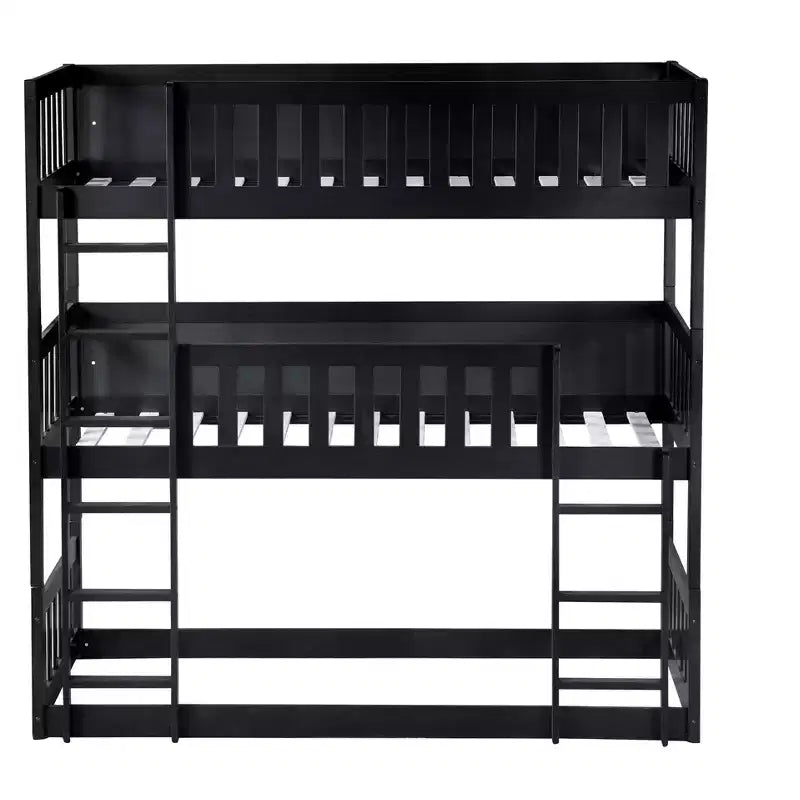 Triple Twin Bunk for Kids, Twin over Twin over Twin Detachable Bunk Bed with Ladder and Guardrail, Separate into 3 Beds