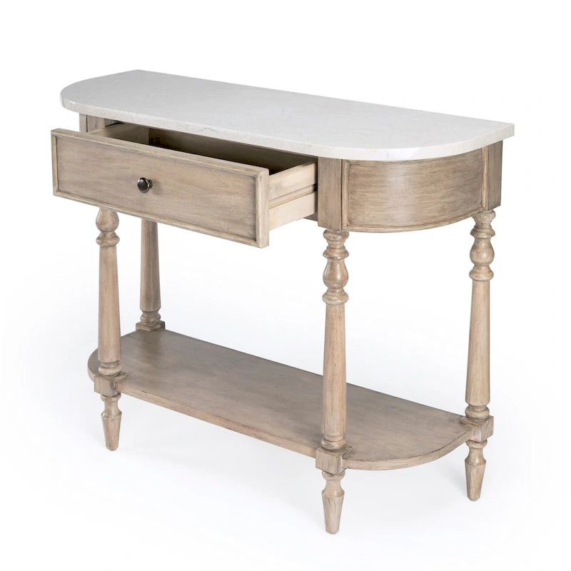 Marble Top Console Table ¨C Light Brown / Grey / Washed Black, Demilune, 1-Person Assembly