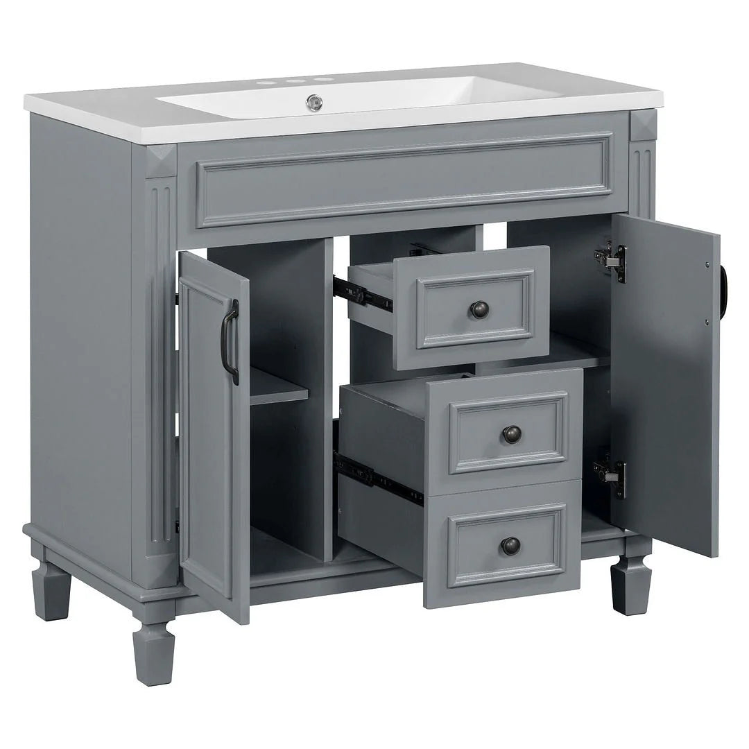 36 Modern Bathroom Vanity with Top Sink and Mirror Cabinet,2 Doors and 2 Drawers