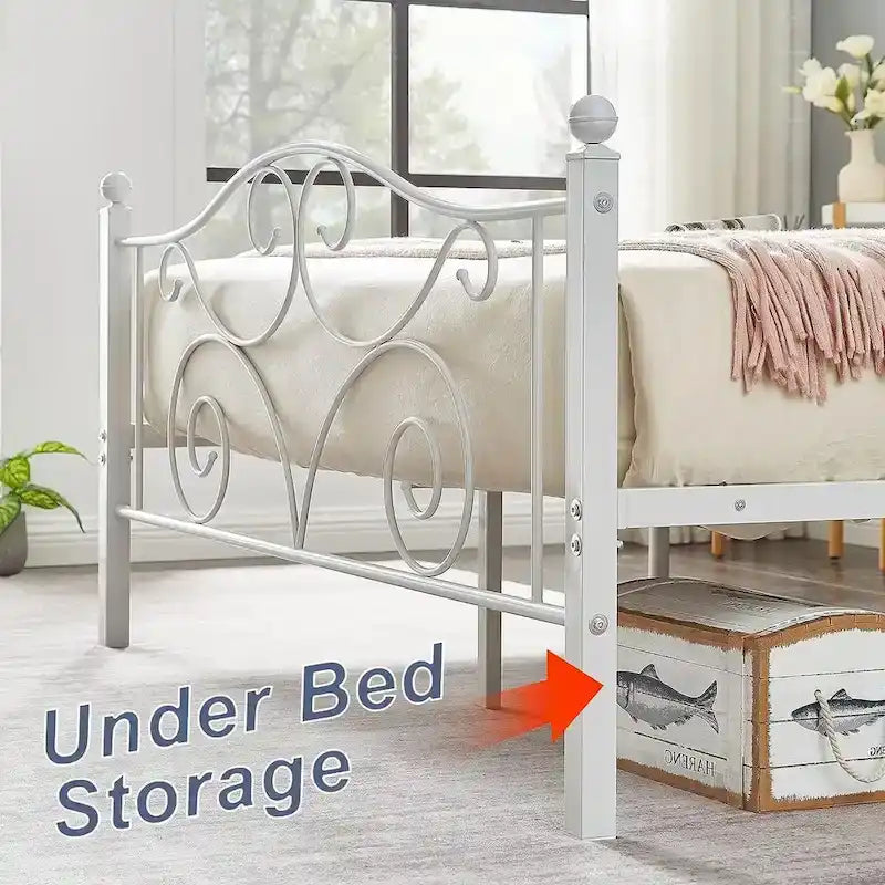 Javlergo Victoria Metal Platform Bed Frame with Headboard and Footboard