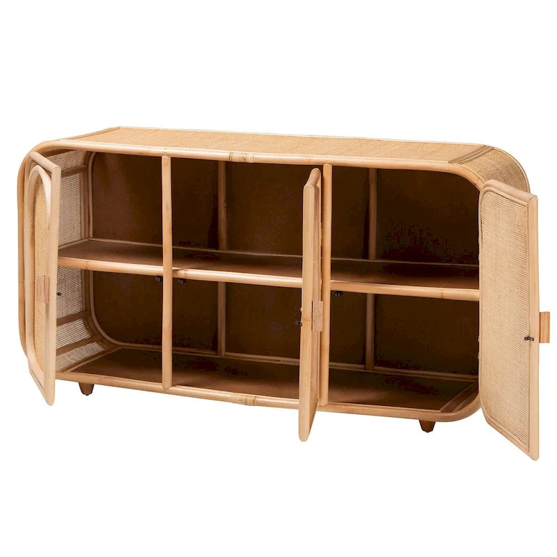 Evania Bohemian Natural Rattan 3-Door Storage Cabinet