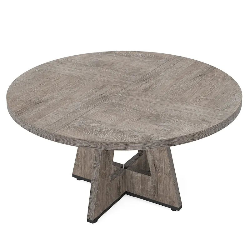47 Inch Round Dining Table for 4, Wood Farmhouse Dinner Dinning Table for Kitchen Dining Living Room
