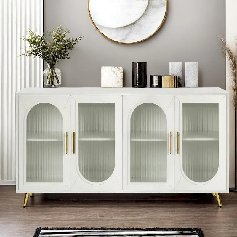 TV Stand for 65+ Inch TV, Wood TV Stand with Storage Cabinet & Adjustable Shelves, Media TV Console for Living Room Bedroom