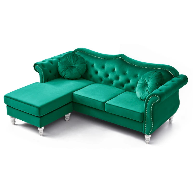Hollywood Velvet Sofa with Reversible Chaise