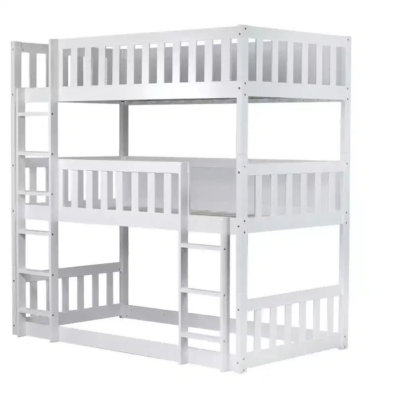Triple Twin Bunk for Kids, Twin over Twin over Twin Detachable Bunk Bed with Ladder and Guardrail, Separate into 3 Beds