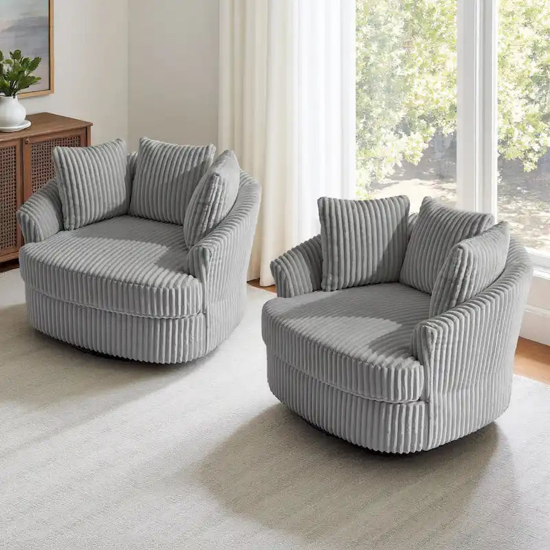 DREAMSIDEA 2 Set Recessed Arm Slipcovered Swivel Barrel Chair