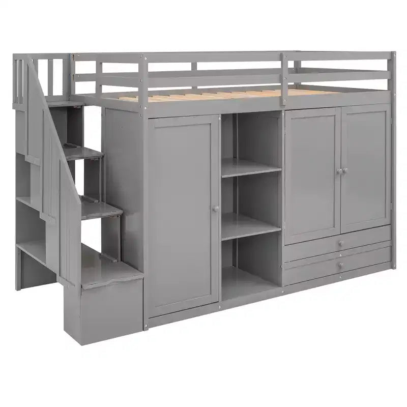 93.3 Functional Loft Bed with Wardrobes, Shelves, Drawers and Storage Ladder