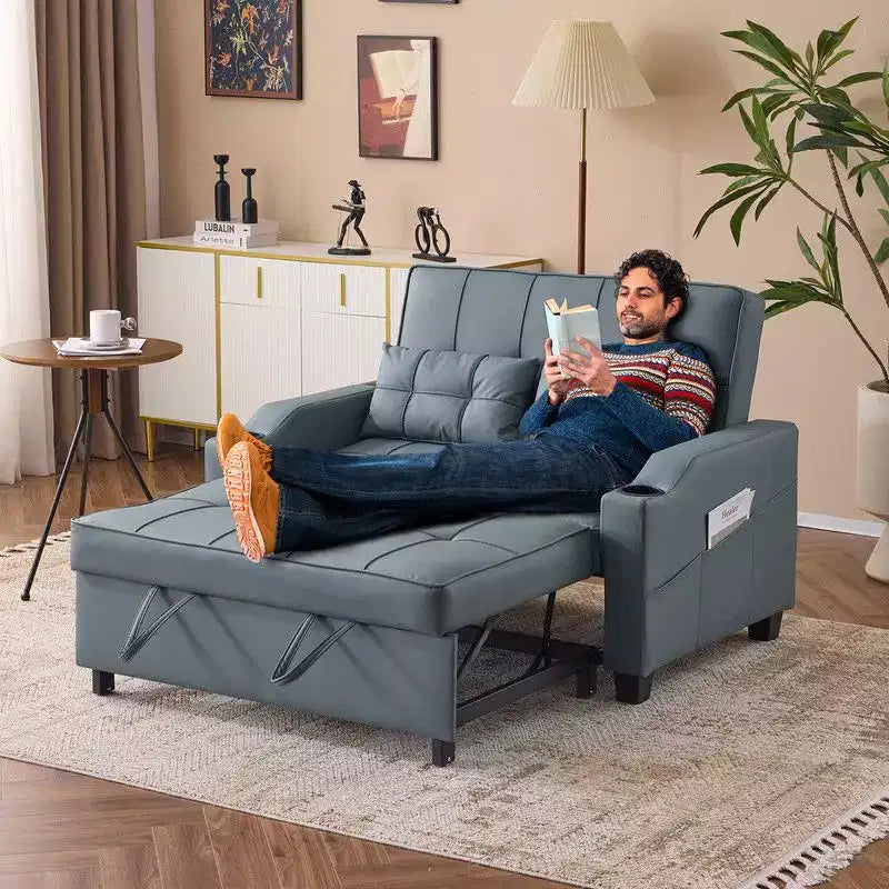 Upholstered Cats Claw Leather Convertible Reclining Sleeper Sofa Bed With Cushions For Small Spaces
