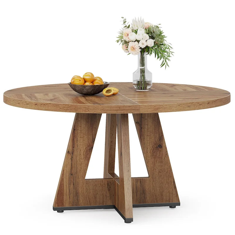 47 Inch Round Dining Table for 4, Wood Farmhouse Dinner Dinning Table for Kitchen Dining Living Room