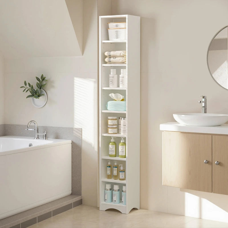 VECELO 70.9 Inches Tall Bathroom Narrow Linen Cabinet, 8 Tiers Solid Wood Freestanding Storage Cabinet