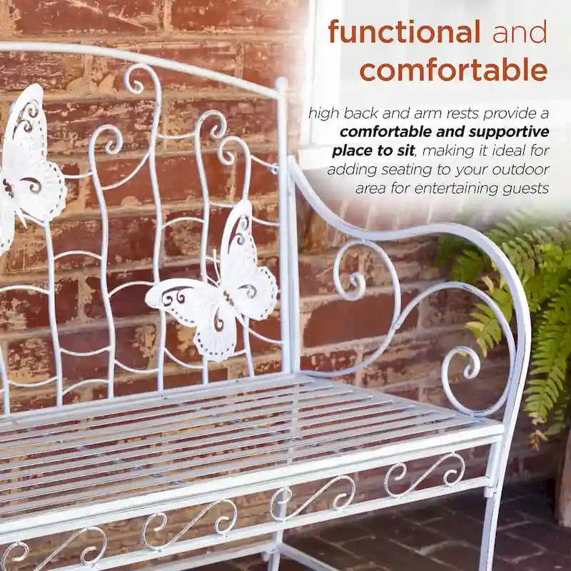 Alpine Corporation 44L Indoor/Outdoor 2-Person Classic Metal Garden Bench