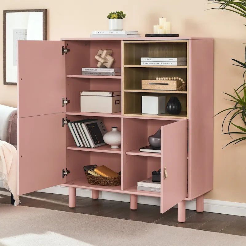 Multifunctional Storage cabinet with door, modern sideboard cabinet, wooden storage cabinet, leather handle drawer cabinet
