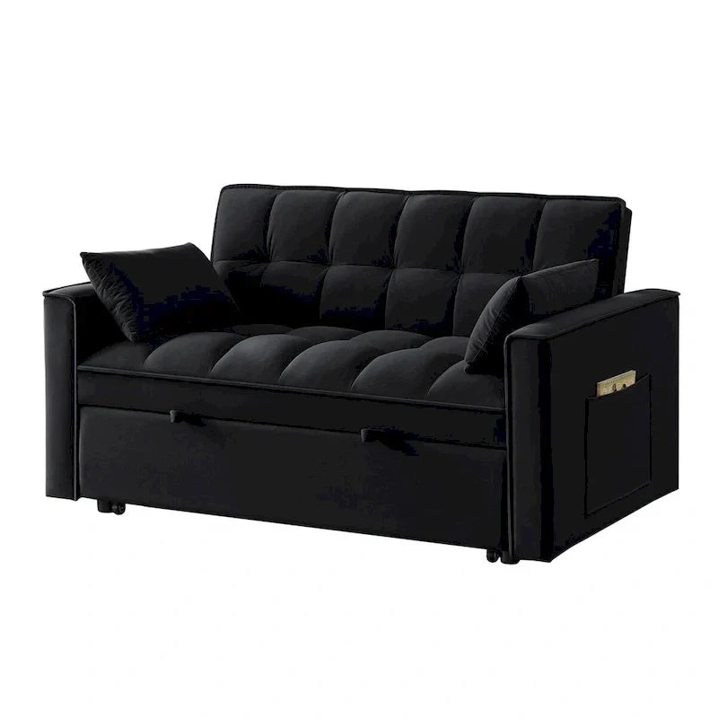 4-in-1 Pull-Out Sleeper Sofa Bed - Loveseat in Velvet -Convertible Couch Bed with Reclining Backrest,2 Side Pockets