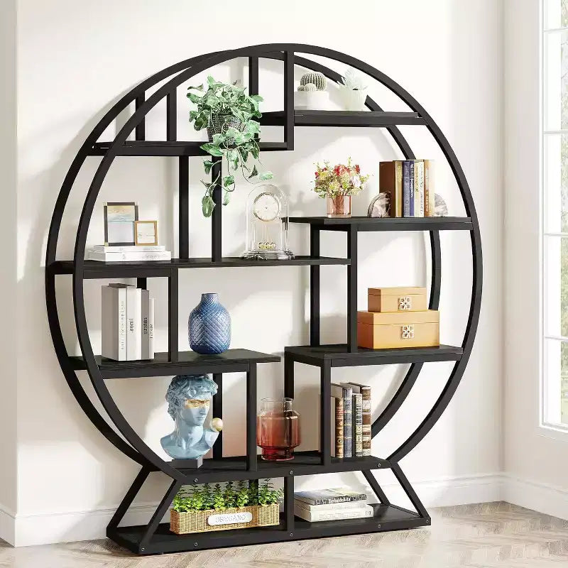 Tribesigns 62.2 Inch Bookshelf, Round Bookshelves Etagere Bookcase