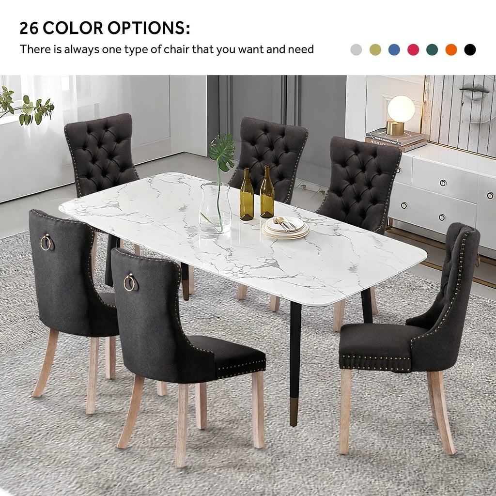 Upholstered Tufted Velvet Dining Chair with Solid Wood Legs Set of 6