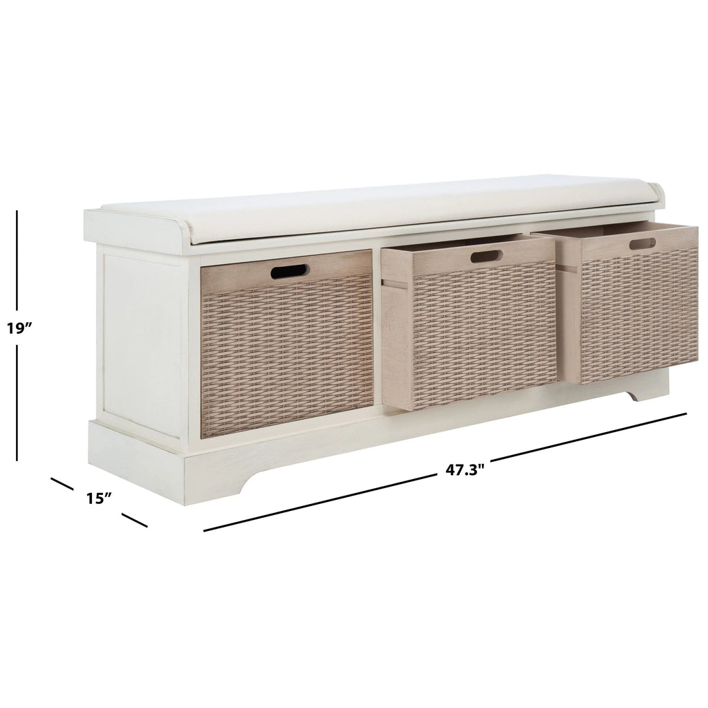 SAFAVIEH Fiorello 3-Drawer with Cushion Storage Bench - 47.3 W x 15 L x 19 H - 47Wx15Dx19H