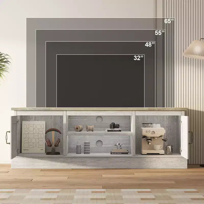 Modern TV Stand for 65-Inch TVs, Rustic Wood Entertainment Center with Spacious Storage Cabinets, Media Console Table for Living Room & Office