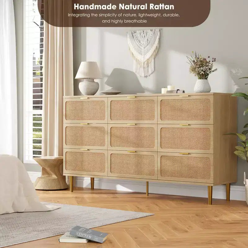 Rattan chest of drawers for the bedroom, large-capacity drawer cabinets for the wardrobe, suitable for the living room, hallway, and childrens room.