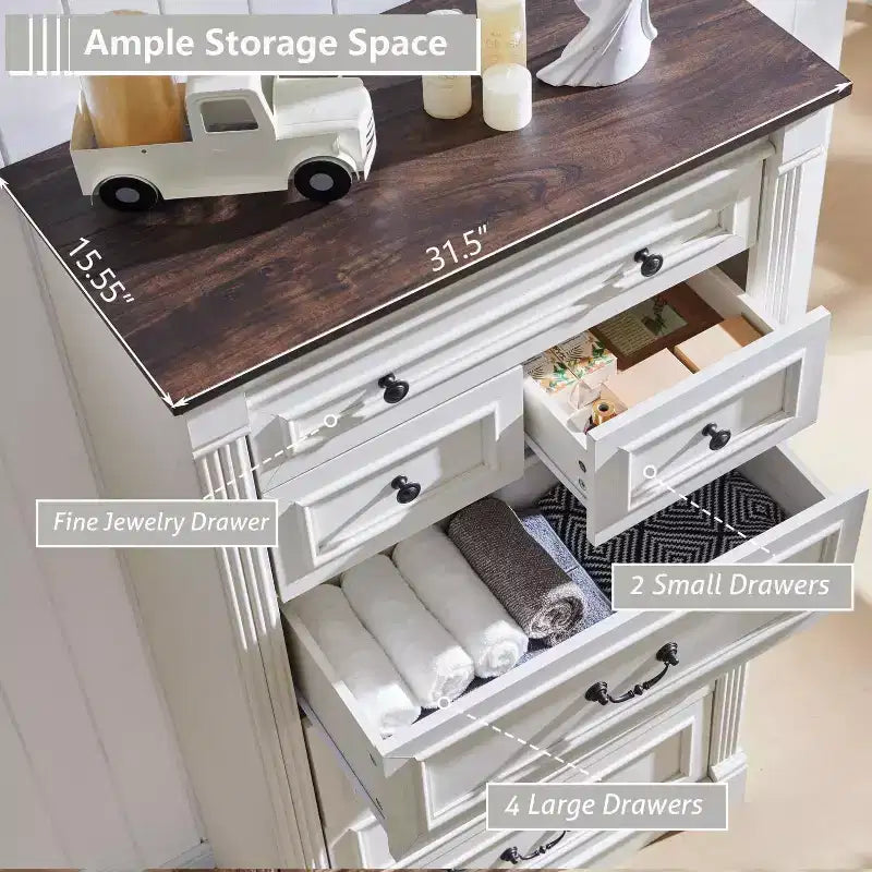 Mastgoal 57 Farmhouse Dresser with 7 Drawers, Rustic Wood Closet Storage with Roman Column for Bedroom