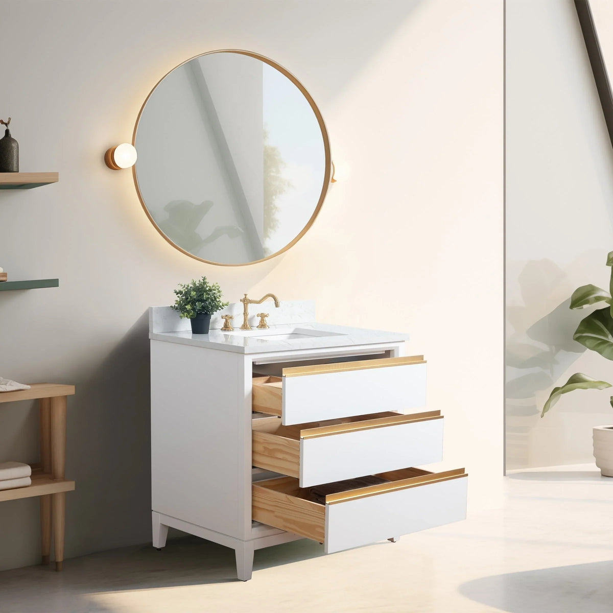 Vanity Art Bathroom Vanity with Ceramic Sink and Engineered Marble Top