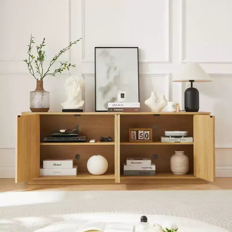 JVNOXK Sideboard Storage Cabinet TV Stand with wave pattern Buffet Cabinet Wooden Vertical Striped Cabinet for Kitchen/Bedroom/Entryway. Natural