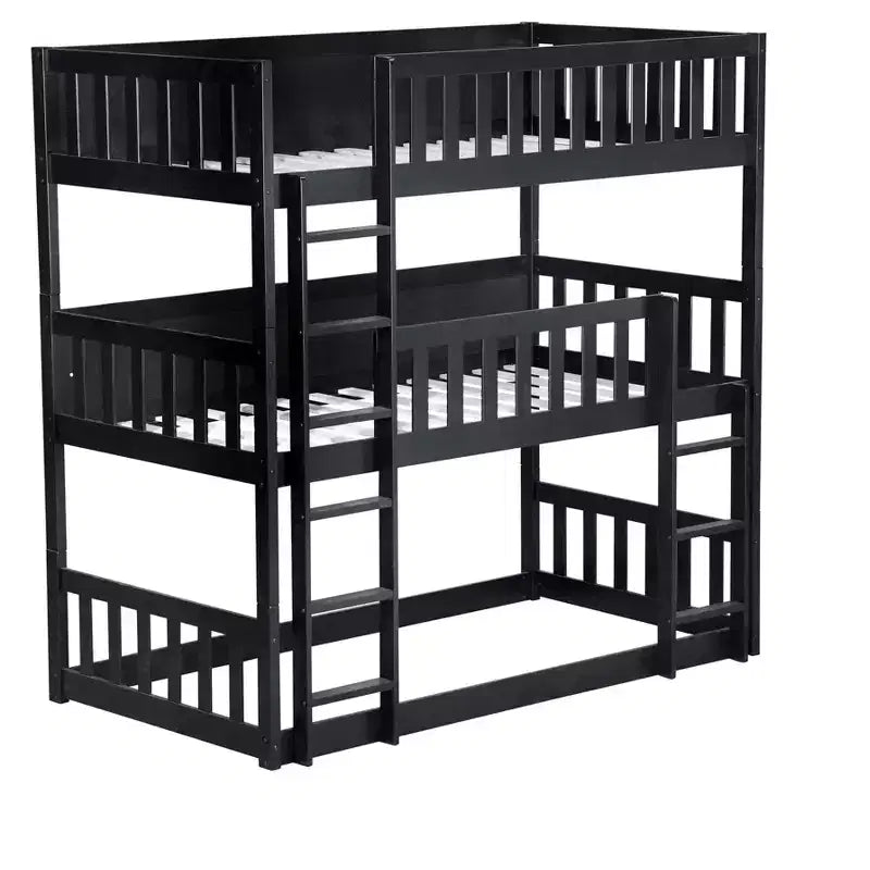 Triple Twin Bunk for Kids, Twin over Twin over Twin Detachable Bunk Bed with Ladder and Guardrail, Separate into 3 Beds