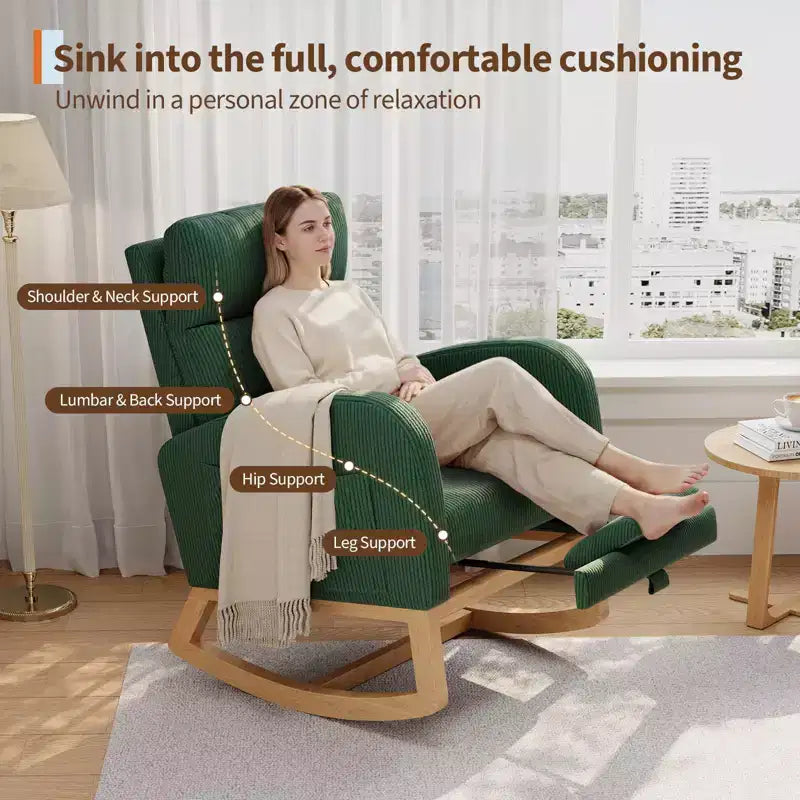 Modern Soft Rocking Chair with Pillow & Side Pockets, for Living Room, Bedroom