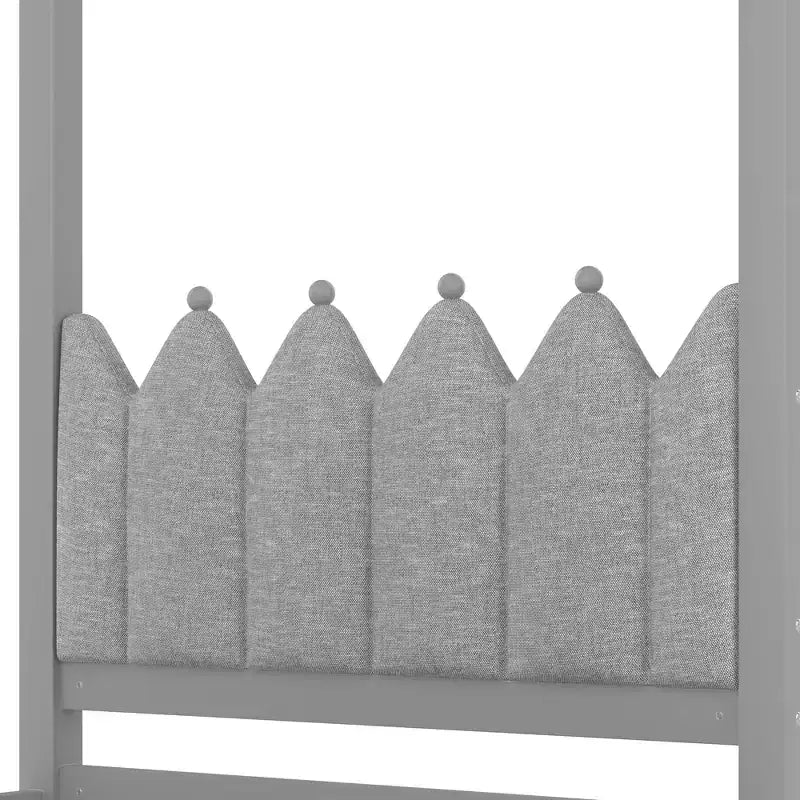 Twin/Full Size Platform Bed with Trundle, Princess Wood Canopy Bed with 3 Drawers, Storage Bed with Upholstered Headboard for Bedroom