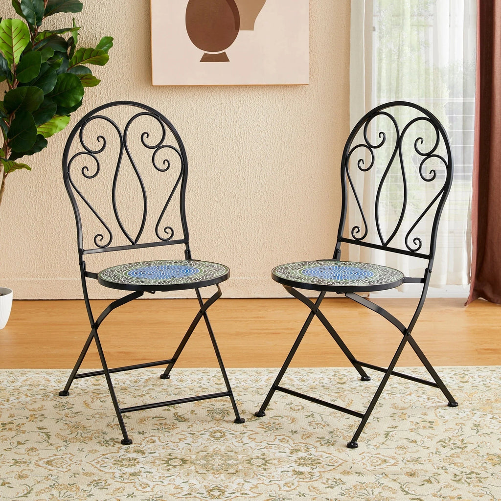 Glitzhome Outdoor Metal Folding Bistro Set 3PCS Patio Table Chairs