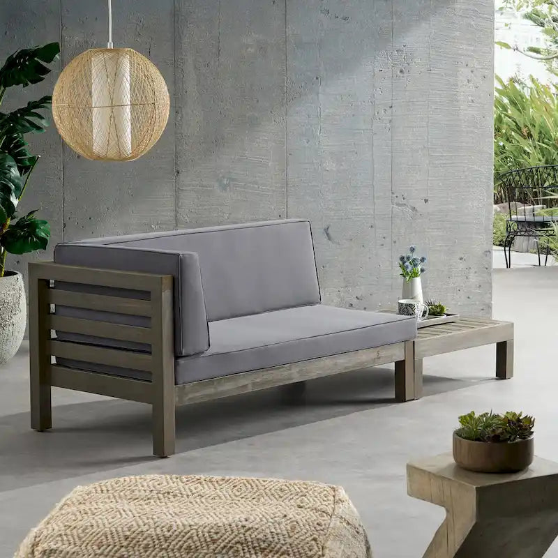 Oana Outdoor Acacia Wood Left Arm Loveseat and Coffee Table Set with Cushion by Christopher Knight Home