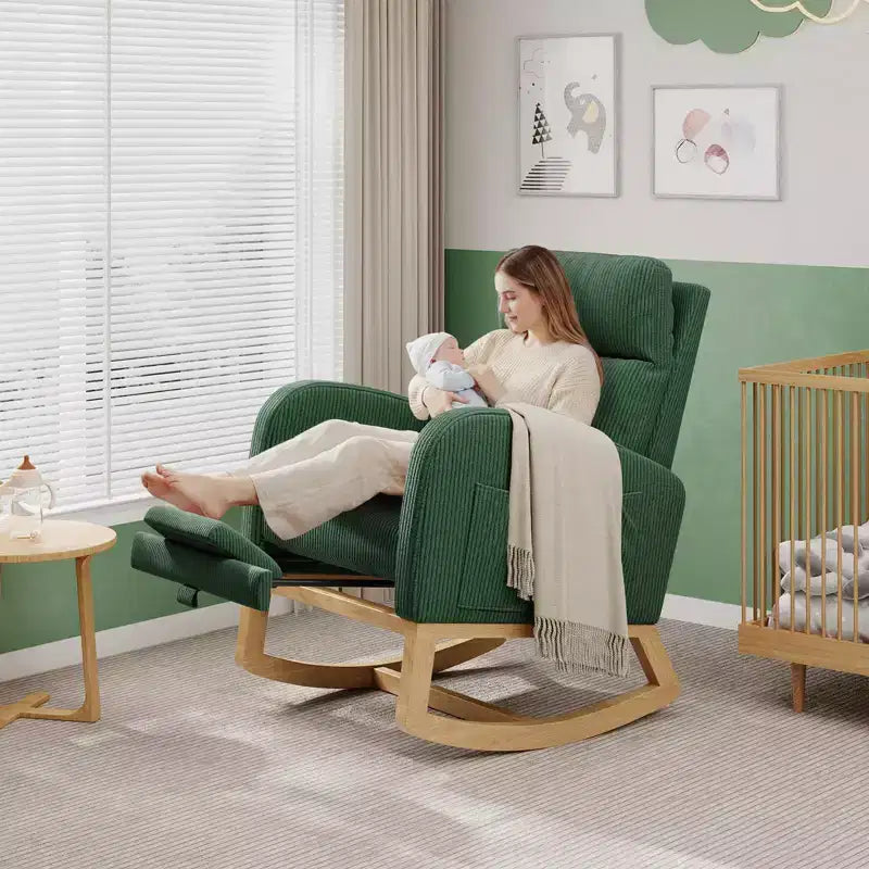 Modern Soft Rocking Chair with Pillow & Side Pockets, for Living Room, Bedroom