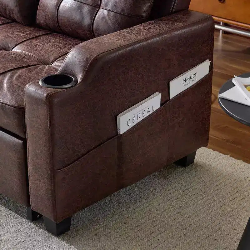 Upholstered Cats Claw Leather Convertible Reclining Sleeper Sofa Bed With Cushions For Small Spaces