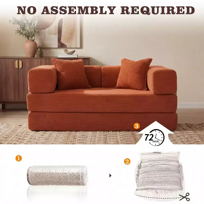 Dyonery 65-in five-in-one folding floor sofa bed, convertible into a double bed sofa bed, with a fixed metal frame, corduroy