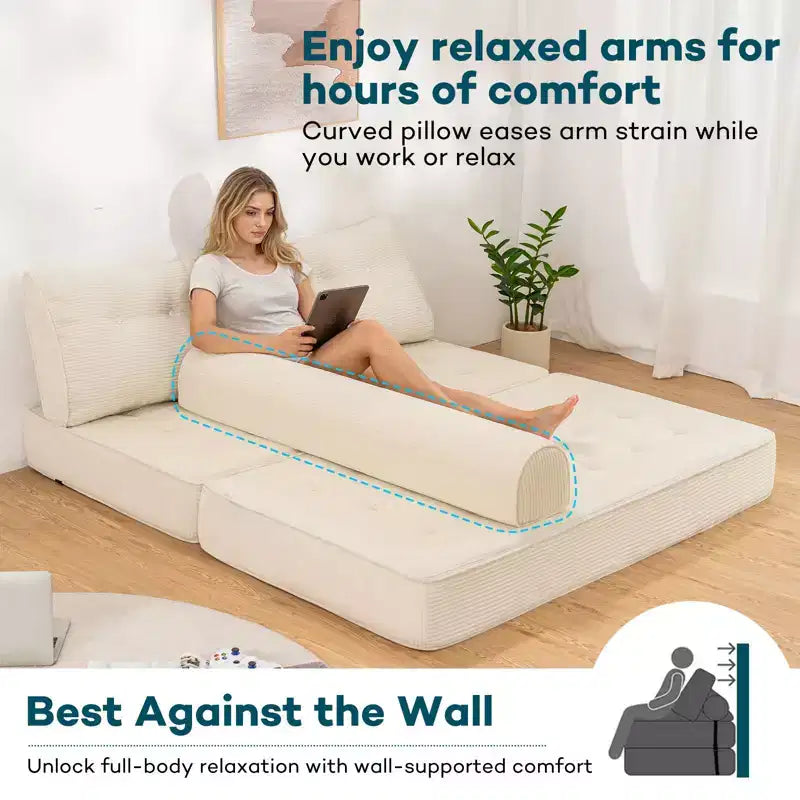 WARMOUNTS Foldable Sofa Bed with Adjustable Backrest, Convertible Queen Size Sleeper Sofa for Living Room & Office