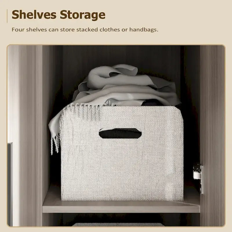 Timechee 47.2 Armoire Clothes Storage Solid Wood Handles Wardrobe White