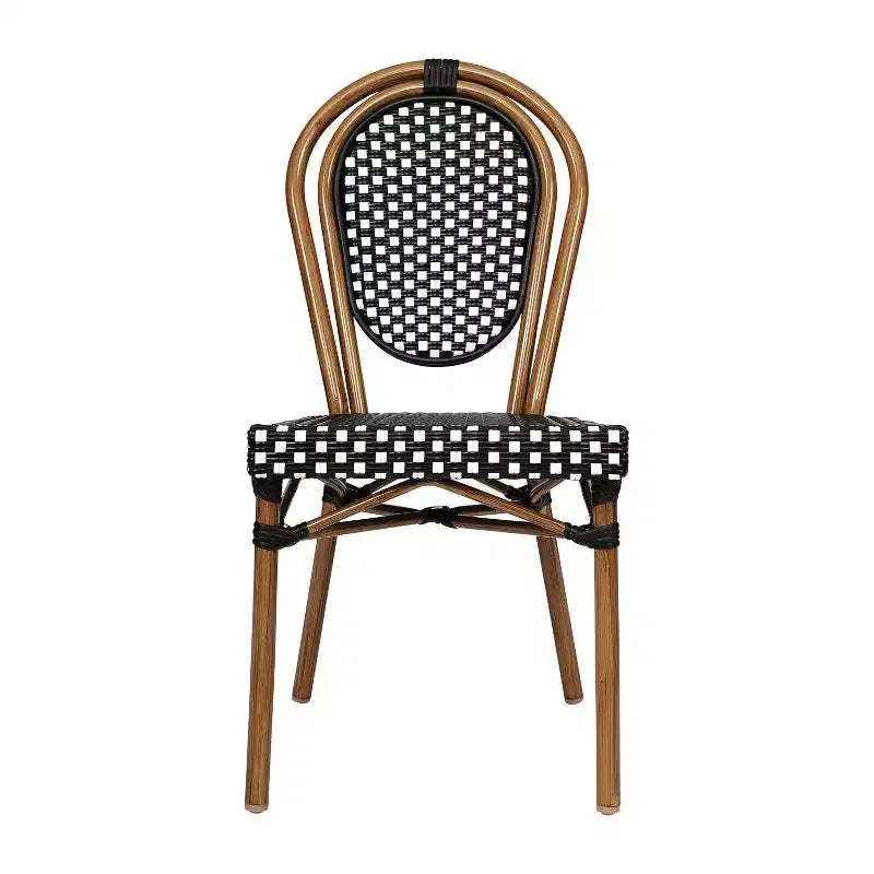 Flash Furniture Lourdes Indoor/Outdoor Commercial Thonet Bistro Stacking Chair, PE Rattan and Aluminum Frame