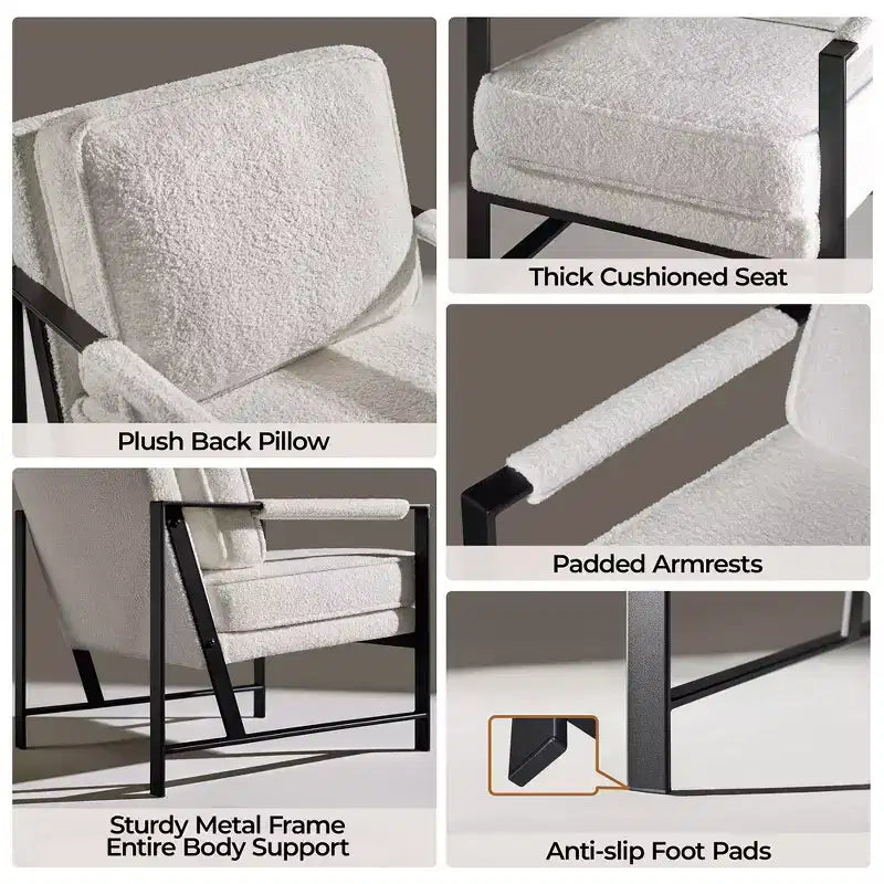 Yaheetech Set of 2 Retro Upholstered Lounge Arm Chairs with Metal Arms, Removable Seat & Back Cushion