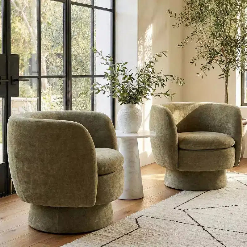 Set of 2 Modern Swivel Barrel Chair with Upholstered Fabric, 360 Rotating Accent Lounge Chair for Living Room, Bedroom-Panipeachy