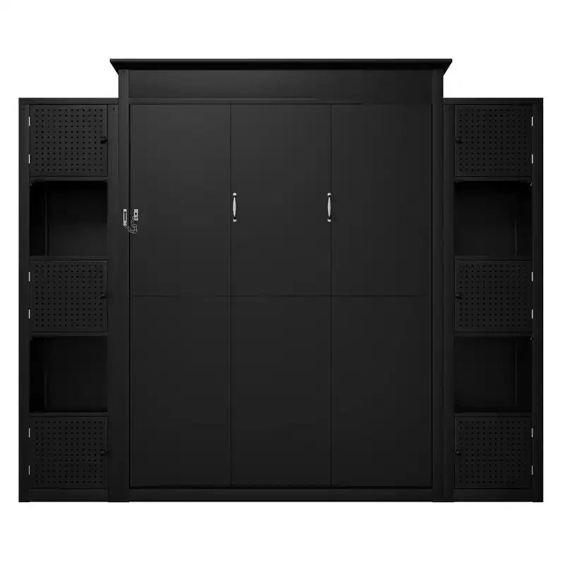 Luxystar Modern Queen Murphy Bed with 10 Storage Shelves and Upholstered Headboard, Black