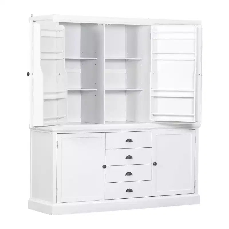 Whisen 73 Freestanding Wooden Kitchen Pantry Cabinet with Drawers and Adjustable Shelves for Storage and Organization in Dining Room or Kitchen