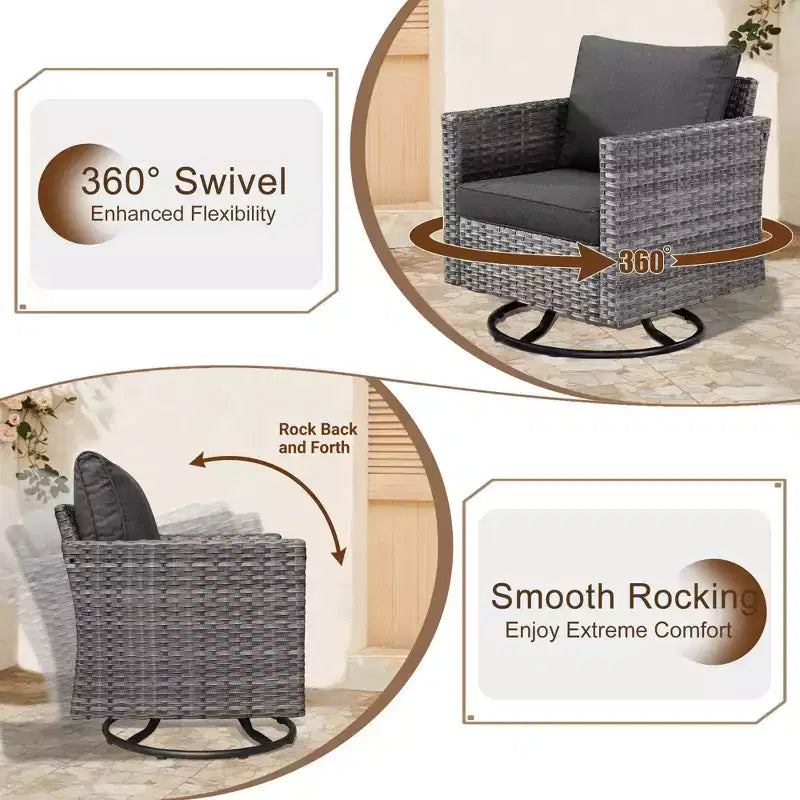 Ovios Tampa 8pc Wicker Outdoor Patio Furniture Conversation Sofa Set with Swivel Chairs and Cushions