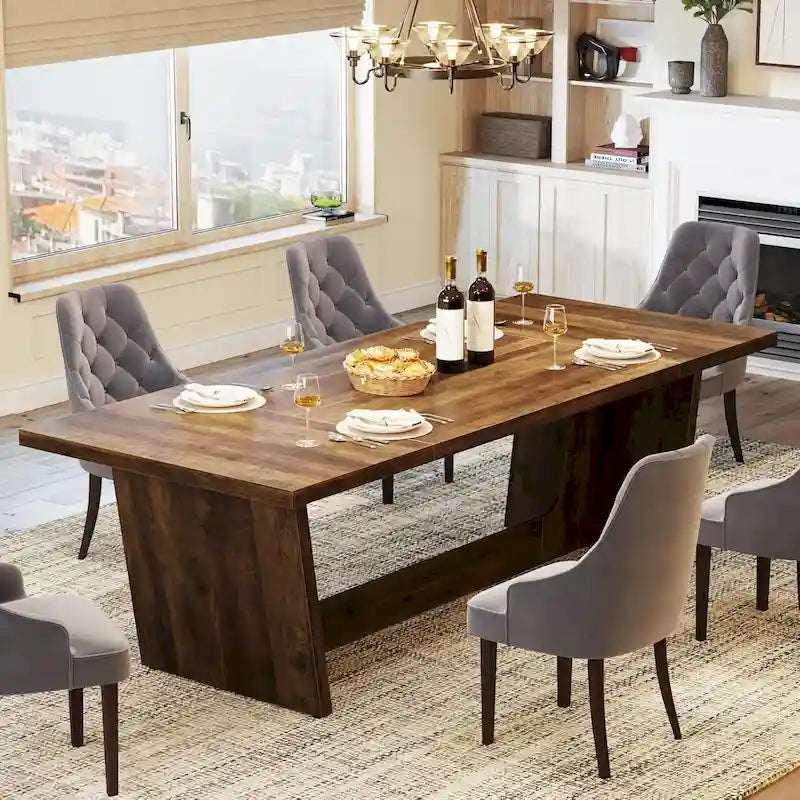 71 Inches Farmhouse Dining Room Table for 6-8 People with Solid Pedestal