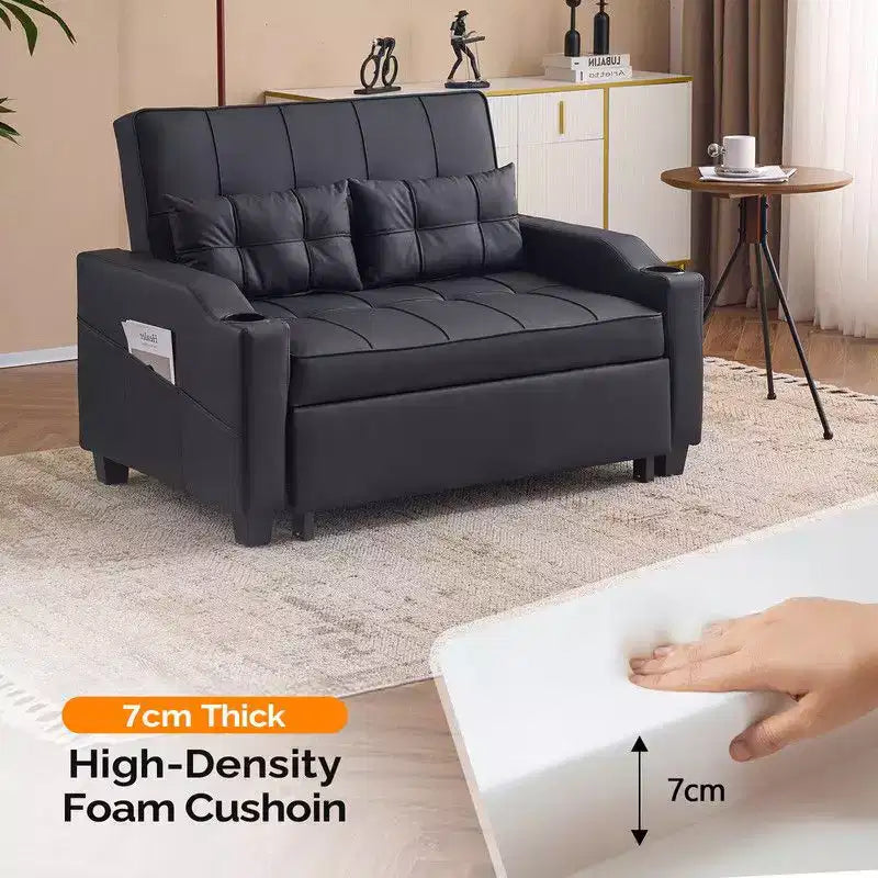 Upholstered Cats Claw Leather Convertible Reclining Sleeper Sofa Bed With Cushions For Small Spaces
