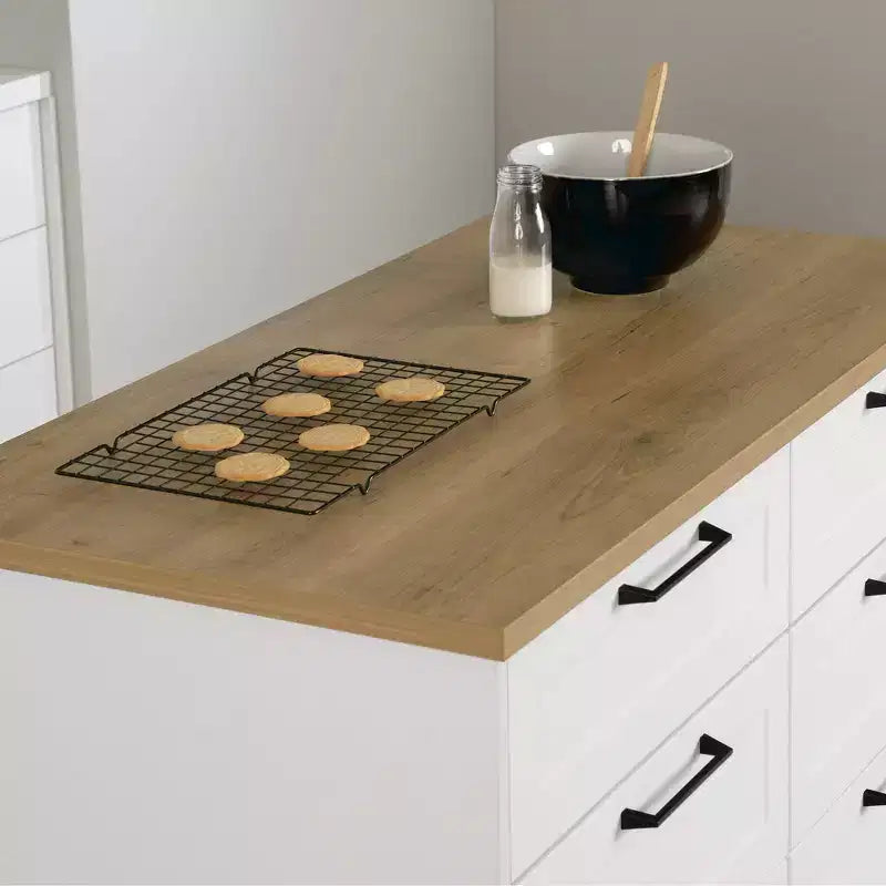 6-Drawer Kitchen Island ¨C Farmhouse Style, White & Maple Nutmeg, 47.25W