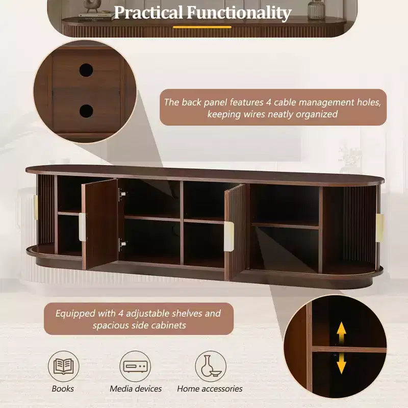 GDFStudio Roy Farmhouse Wooden TV Stand with Sliding Tambour Door and Adjustable Storage