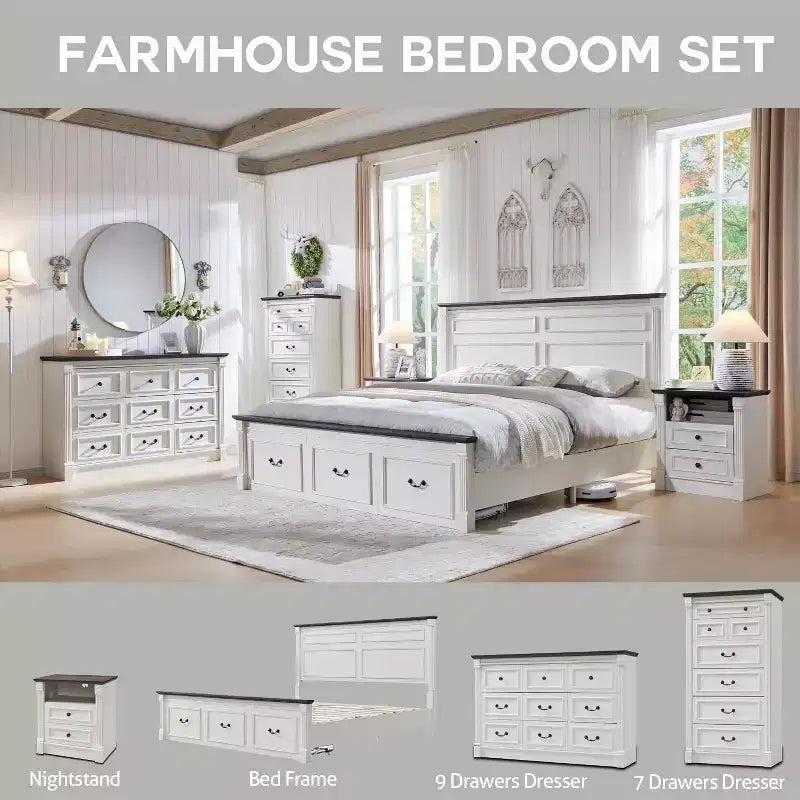 Mastgoal 57 Farmhouse Dresser with 7 Drawers, Rustic Wood Closet Storage with Roman Column for Bedroom