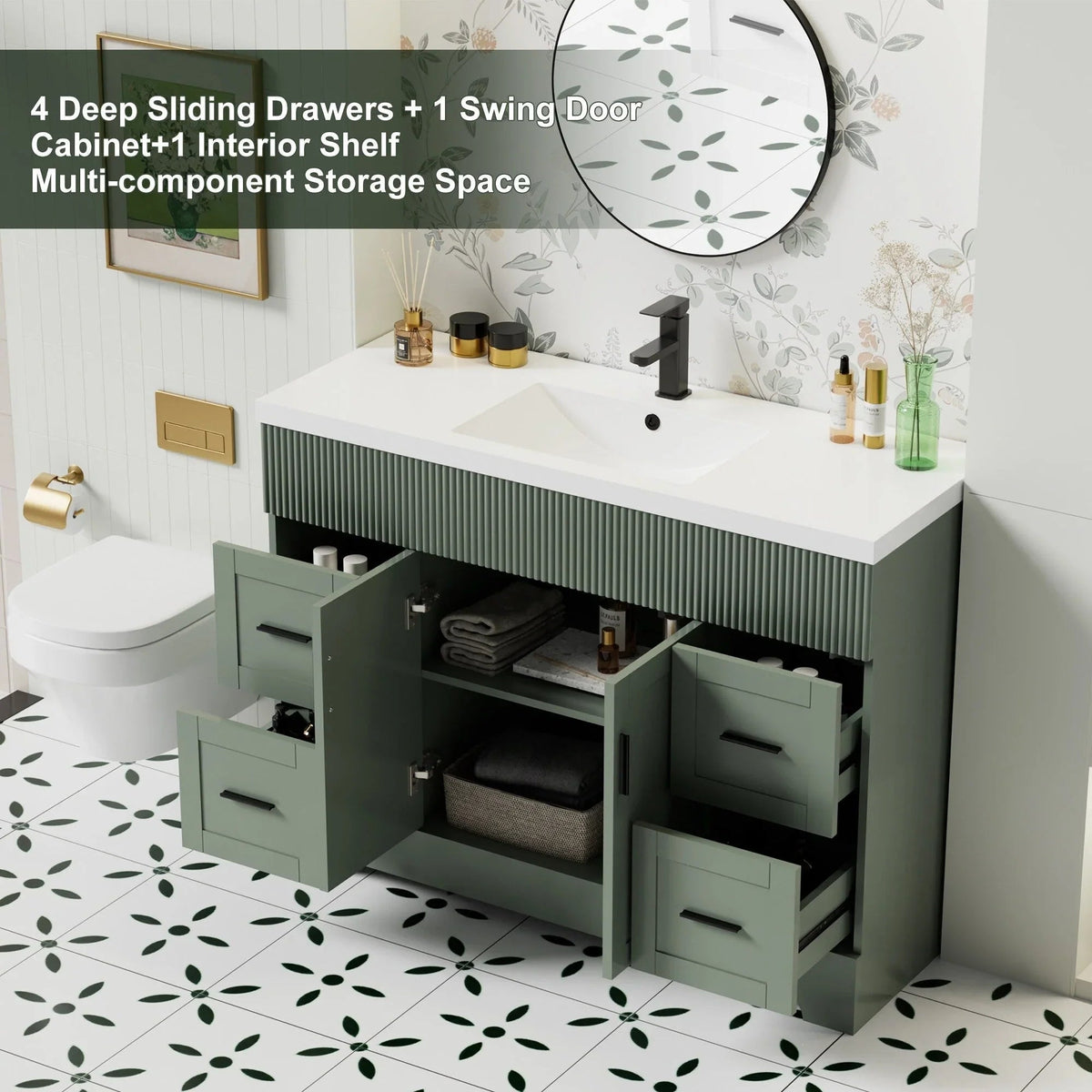 Wavy Line 30/36/48 Bathroom Vanity Set with Sink & Faucet