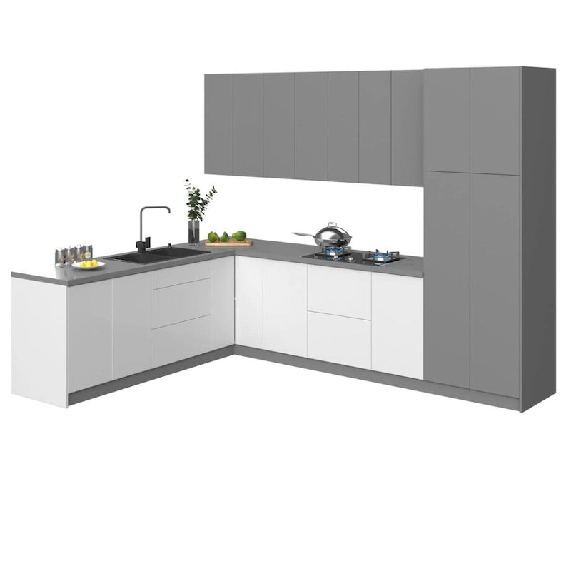 Kitchen Harmony Collection White Gloss & Gray Color Base Size 8x10Ft Wide - 126x96