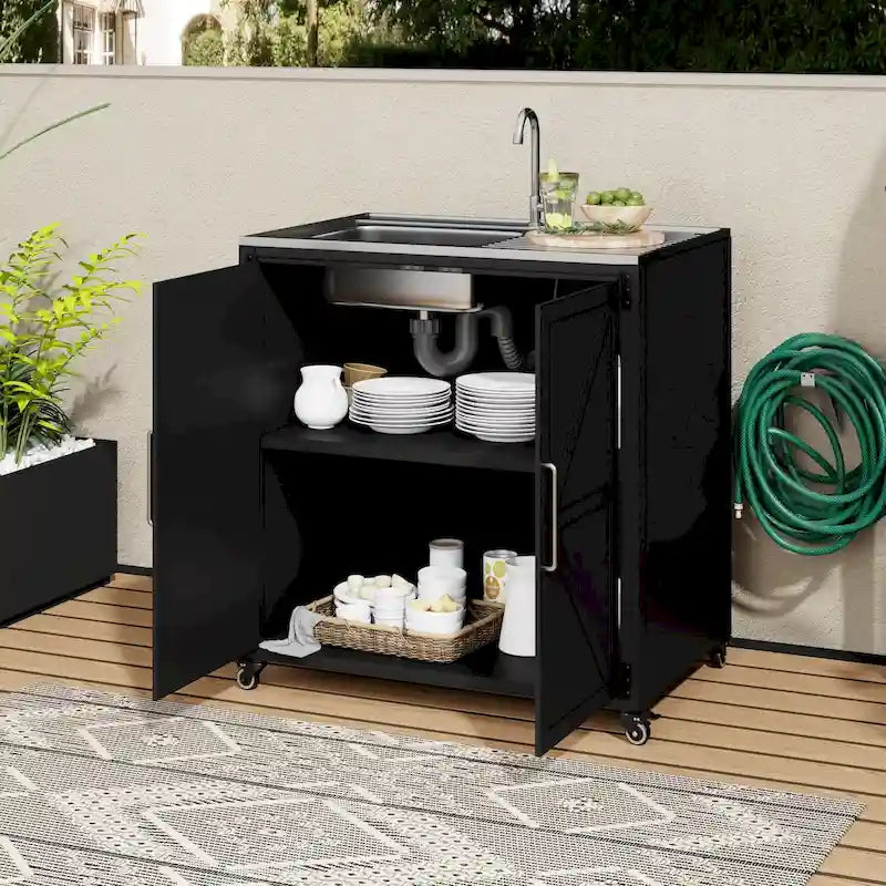 Outdoor Movable Kitchen Sink Patio Modular Kitchen Sink Station with Cabinet