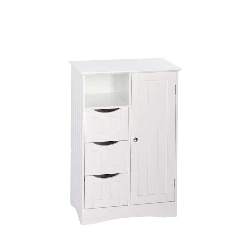 RiverRidge Ashland Single Door Bathroom and Laundry Storage Cabinet with 3 Drawers, Open and Adjustable Shelf